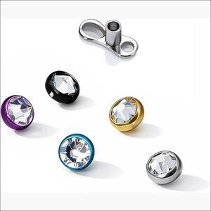 Implant Grade Titanium Dermal Piercing Jewelry Set with 4 CZ Tops